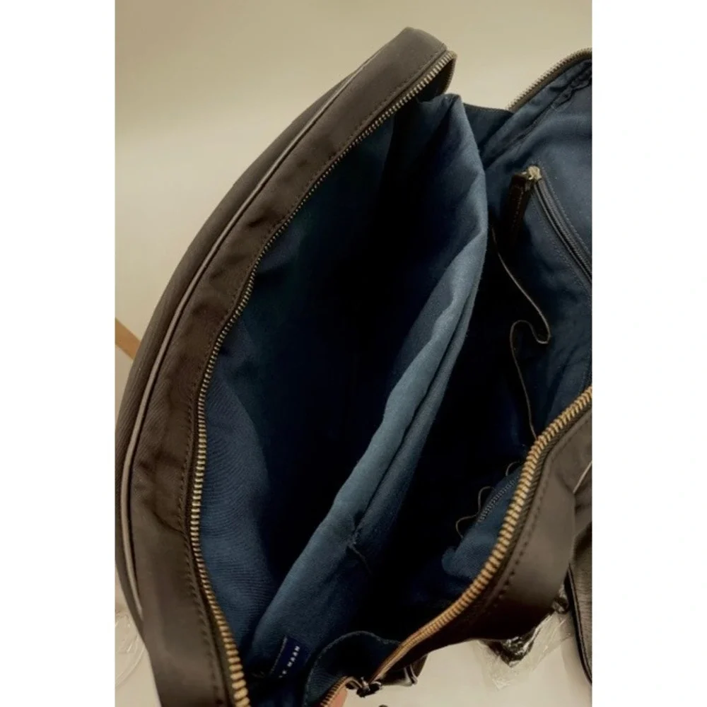 Cole Hann Black Nylon Leather Trim Laptop Messenger‎ Bag Briefcase Adj. Strap